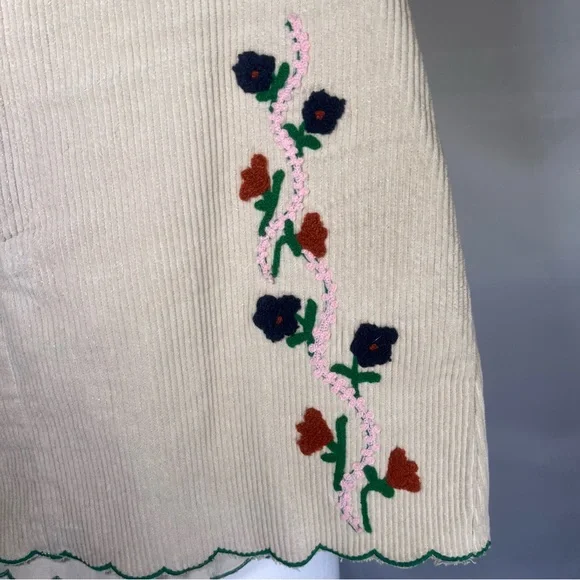 Jacquie The Label Elena Embroidered‎ Corduroy Mini Skirt Beige Red/Blue Floral L - Picture 5 of 7